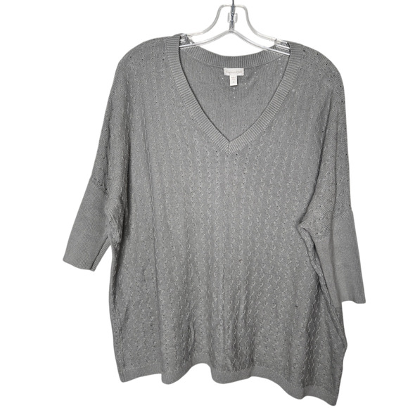 Garnet Hill Womens Size Sm Sweater Knit Vneck Half Sleeve Pullover Gray green - Picture 1 of 8